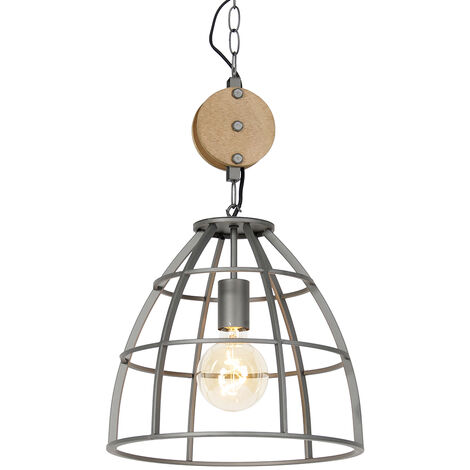Industrielle Hängelampe dunkelgrau mit Holz 34 cm - Arthur