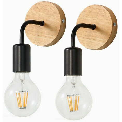 Industrielle Innenwandleuchte, 2er-Pack, Metall-Holz-Wandleuchte, Retro-Wanddekoration, Wandleuchten für Wohnzimmer, Schlafzimmer