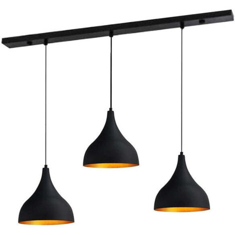 Industrielle Lampe à Suspension Triple Noire – Lustre Vintage E27 Ø26 cm pour Salon, Chambre ou Salle à Manger