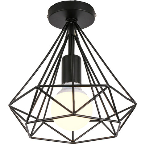 Luminaire Plafonnier en Forme Diamant 25CM Lampe en Fer E27 pour Salon Salle de Bains Chambre Noir