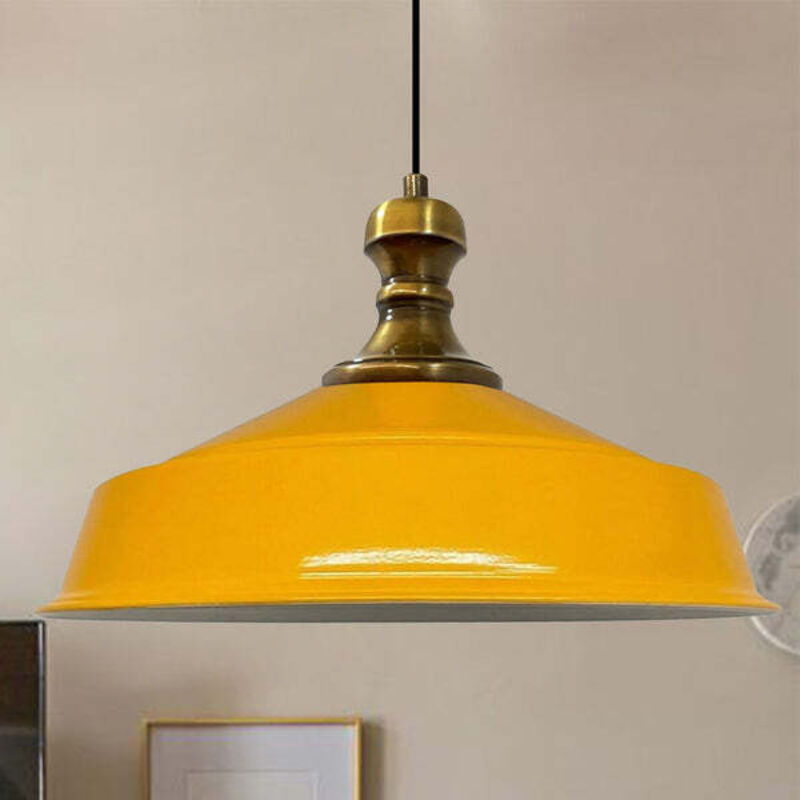 Bamyum Gelb Industrielle Pendelleuchte Aus Handbemaltem Metall – Vintage-kronleuchter E27 Ø41 Cm Für Wohnzimmer, Schlafzimmer Oder Esszimmer
