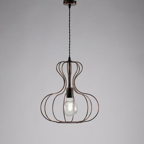 Industrielle Pendelleuchte aus schwarzem Eisen und urbanem Kupfer 35x h40 cm