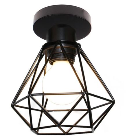Industrielle Plafonnier Cage Diamant en Métal Lampe de Plafond Luminaire E27 pour Chambre Couloir Salon Noir - 1PCS