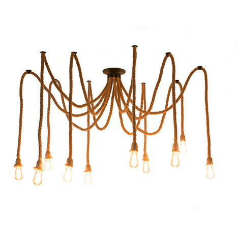 Industrielle Retro Kronleuchter Hanf Seil Deckenleuchte Kreative Spinne Pendelleuchte für Cafe Loft Bar (10 Lichter)