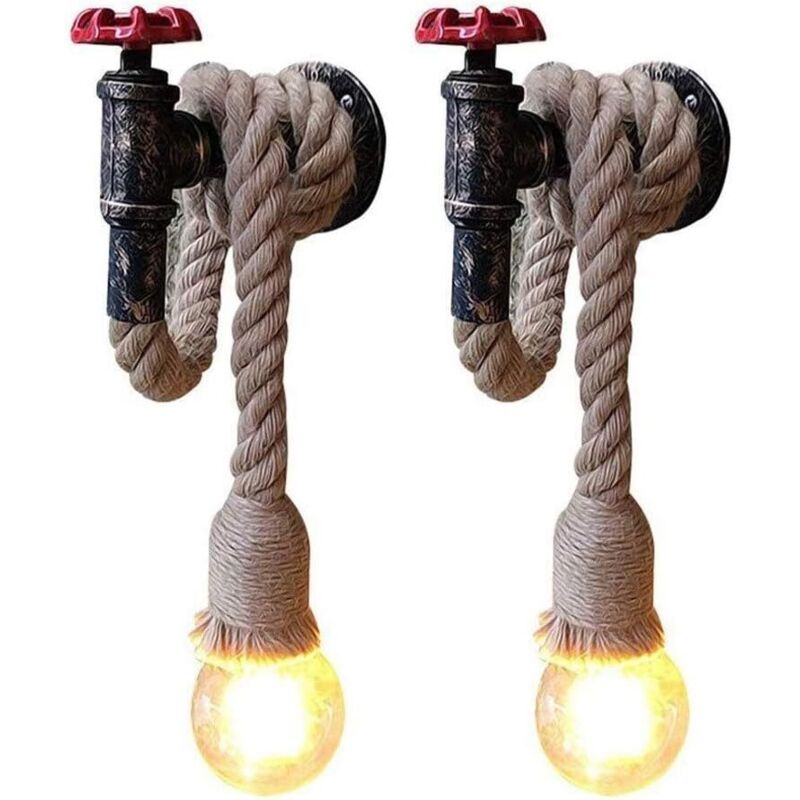 2 Stück Wandlampe Seil Retro E27 Hanfseillampe mit 80cm HanfSeil-Hängendes Licht für Küche Haus Cafe Bar Lager Bauernhof (ohne Leuchtmittel)