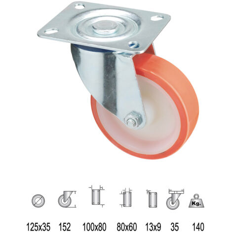 Industrielle Rolle aus Polyurethan mit Platte 125 mm.
