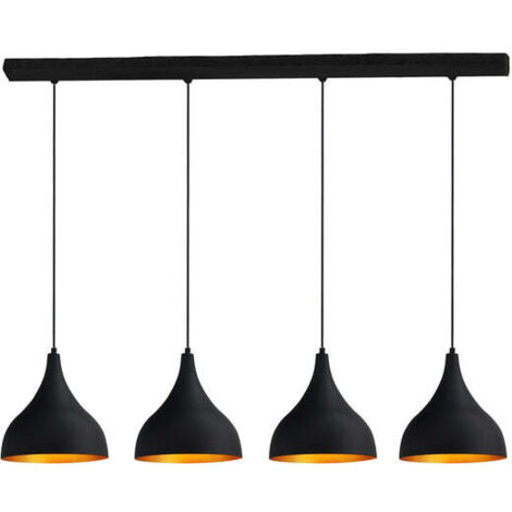 Industrielle Schwarze Vierfach-Pendelleuchte - Vintage-Kronleuchter E27 Ø26 cm für Wohnzimmer, Schlafzimmer oder Esszimmer