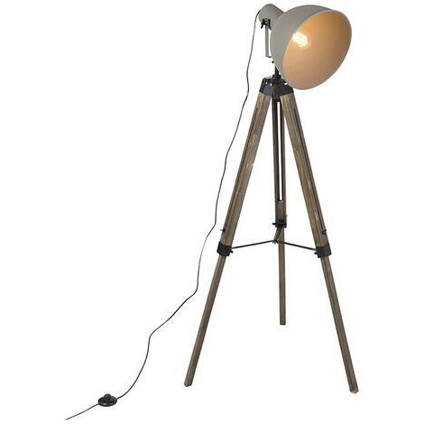 Industrielle Stehlampe auf Holzstativ mit grauem Schirm - Laos