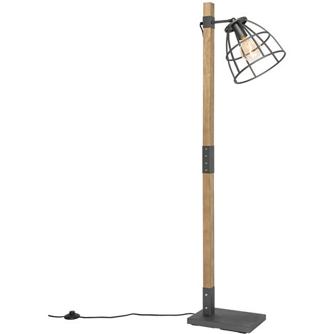 Industrielle Stehlampe dunkelgrau mit Holz - Arthur