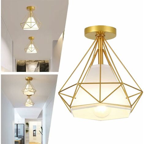 Industrielle Vintage-Deckenleuchte, Metallkäfig-Pendelleuchten, Kronleuchter, Lampenschirm im Diamant-Design, industrielle Pendel-Deckenleuchte, Schlafzimmer-Kronleuchter, für Eingangsbereich, Gang, C