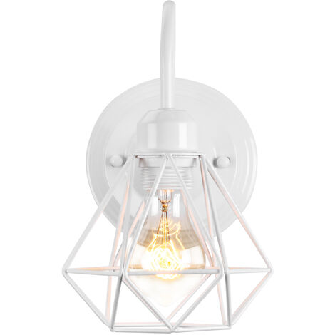 Industrielle Vintage Innenwandleuchte Wandlampe E27 Leuchte Metallschirm mit Holzständer für Wohnzimmer Korridor Bar (Weiß)