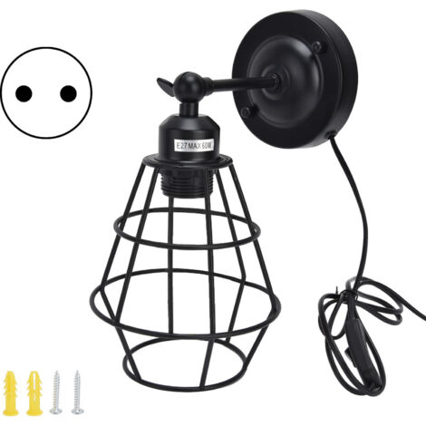 Industrielle Wandleuchte mit Metallkäfig – Beleuchtung für Nachttisch, Schlafzimmer oder Wintergarten – 85–250 V, E27-Fassung