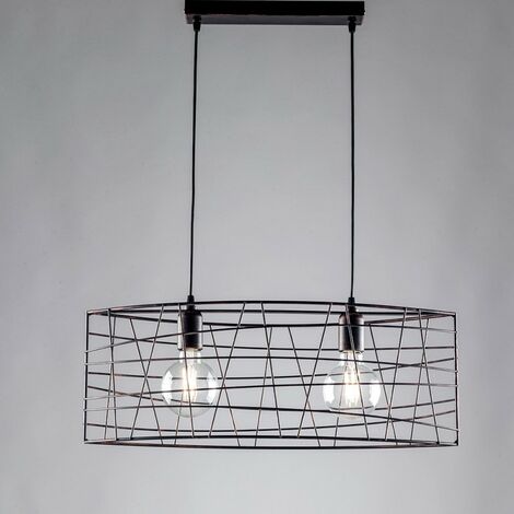 Industrieller Hängeleuchter aus schwarzem Kupfereisen mit zwei Lichtern 61x h25 cm