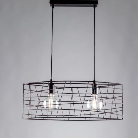 Industrieller Hängeleuchter aus schwarzem Kupfereisen mit zwei Lichtern 61x h25 cm