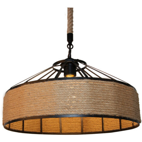Industrieller Kronleuchter E27, aus Schmiedeeisen und Hanfseil, geeignet für Wohnzimmer, Küchen, Bars, Cafés und Lofts, 40 cm.