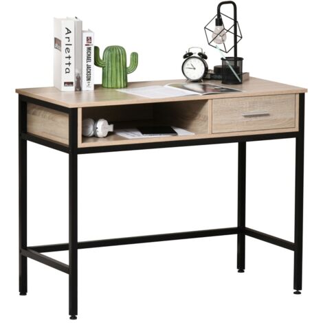 Industrieller Schreibtisch, Stauraum, Schublade, schwarzes Metallgestell, Eichenholz-Tischplatte, 102x48x80 cm
