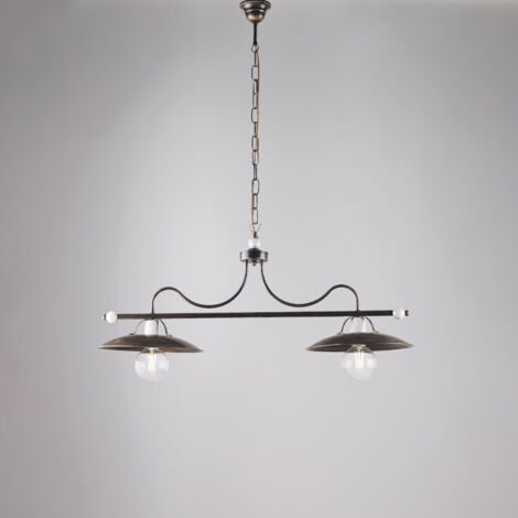 Industrieller Weiß-Braun-Gold-Eisen-Kronleuchter zwei Lichter 87x h36 cm
