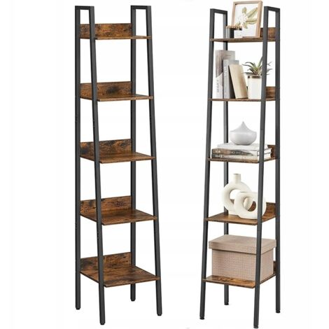 Industrielles Büro-Standregal, schwarz, 5 Fachböden, Leiter für Bücher, Loft