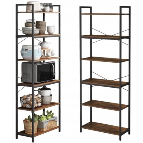Industrielles Regal, stehend, 6 Fachböden, Leiter für Bücher, dunkelbraun, Loft-Stil