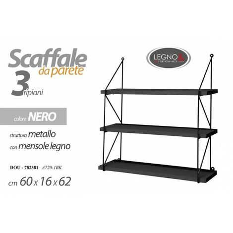 Industrielles schwarzes schwarzes Pinnwand-Wandregal 60 x 16 x 62 h