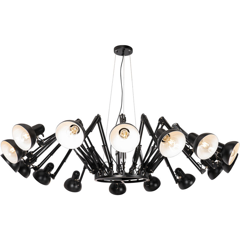Qazqa - Industrial Pendant Light Black 16-light Adjustable - Hobby Spinne
