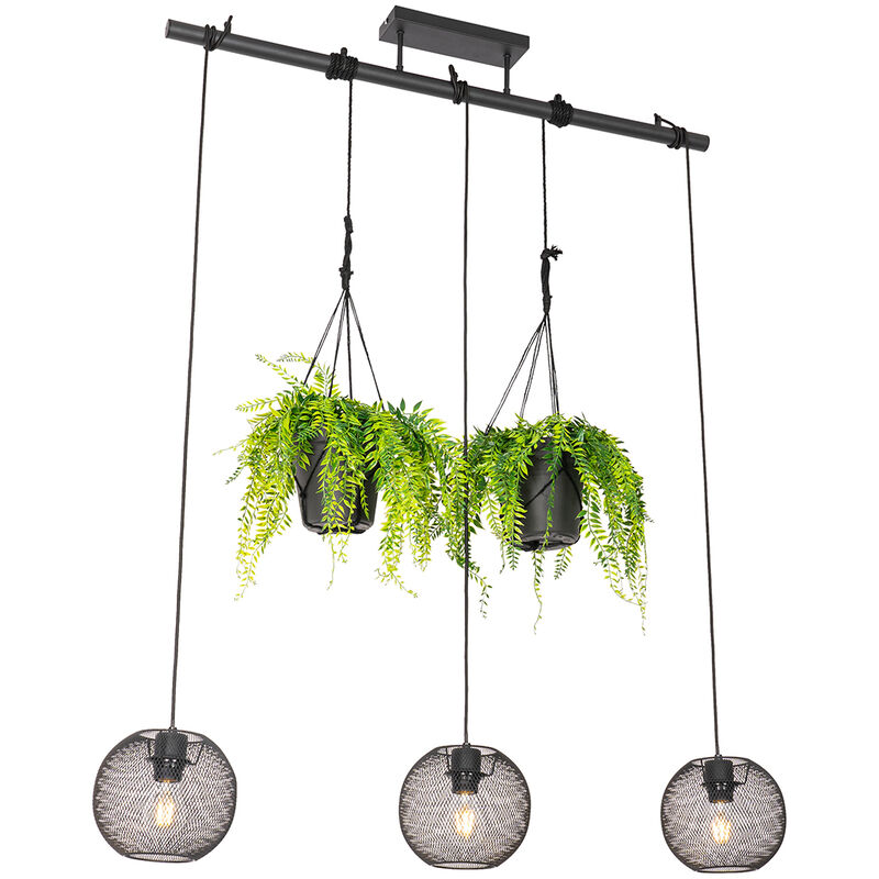 Qazqa Industrial Pendant Light Black 3-light - Flor