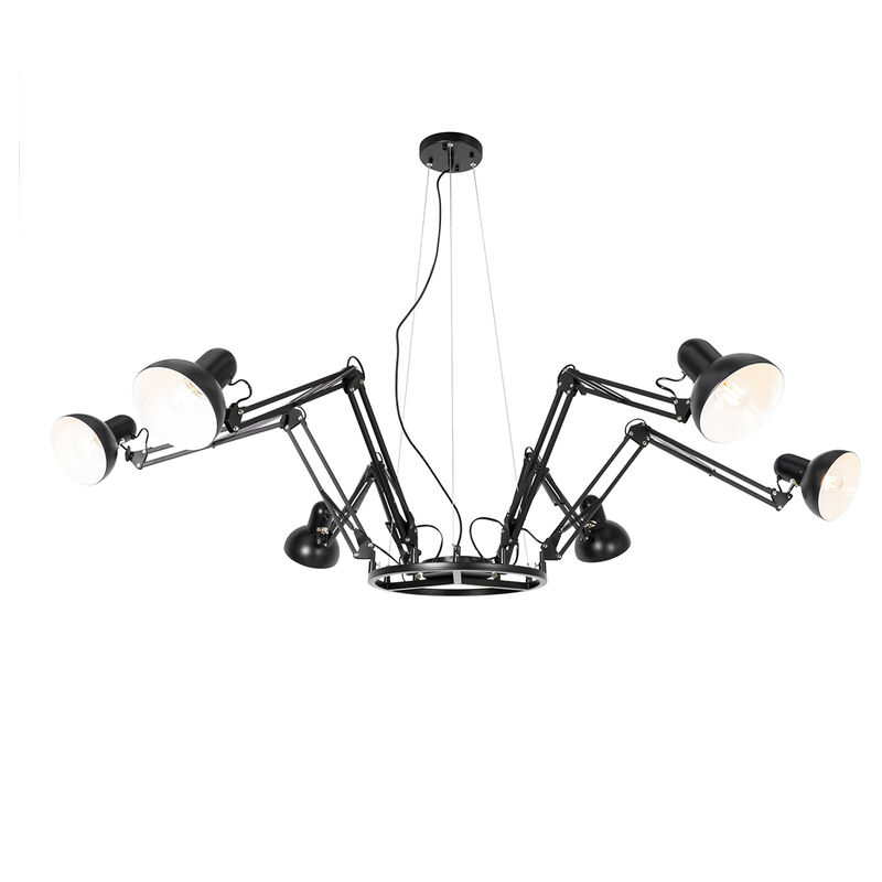 Qazqa Industrial Pendant Light Black 6 Lights Adjustable - Hobby Spinne