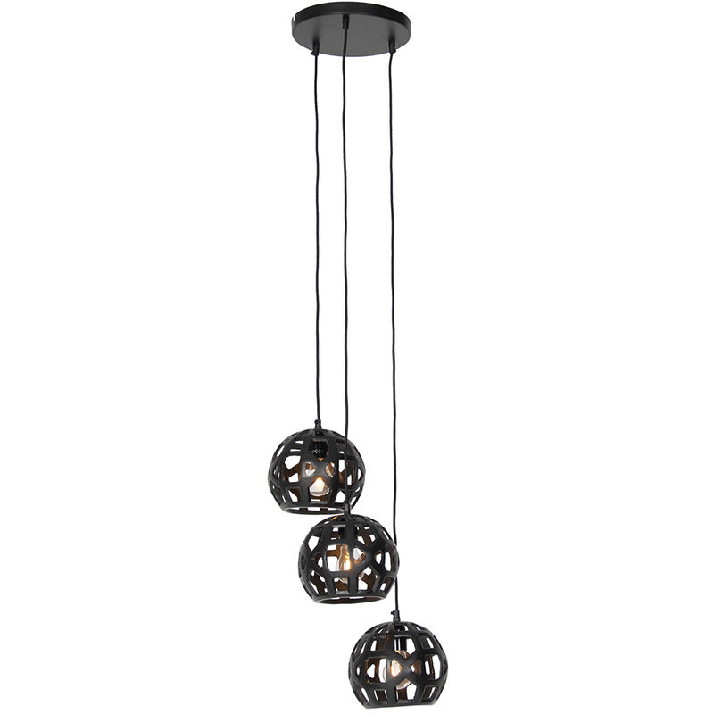 Image of Industrial Pendant Light Black Round 3-Light&hellip;