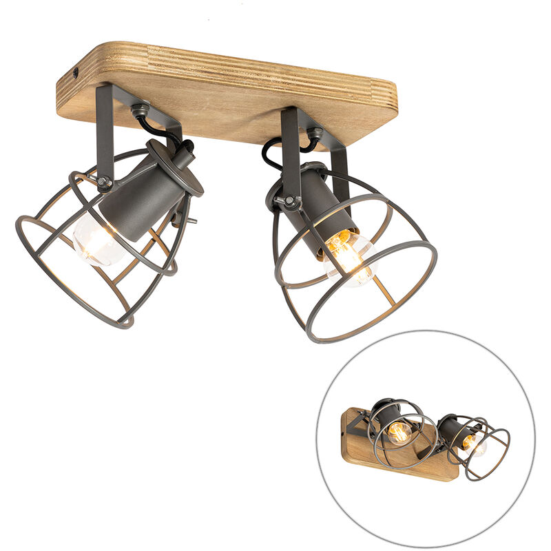 Industriespot dunkelgrau mit Holz verstellbar 2-flammig – Arthur