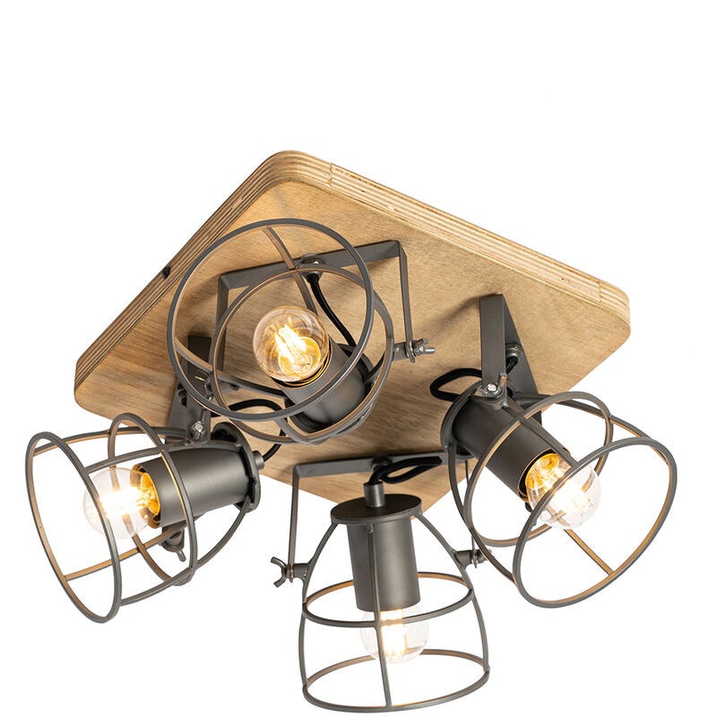 Industrieller Spot aus Holz mit dunkelgrauem verstellbarem 4-Licht – Arthur