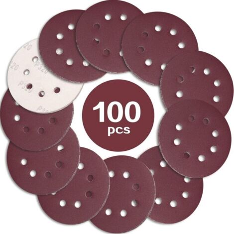 Ineasicer 100 Stück Schleifscheiben 125 mm, Körnung 320, 8-Loch-Schleifpapier-Schleifscheiben, ideal zum Schleifen/Polieren für Exzenterschleifer