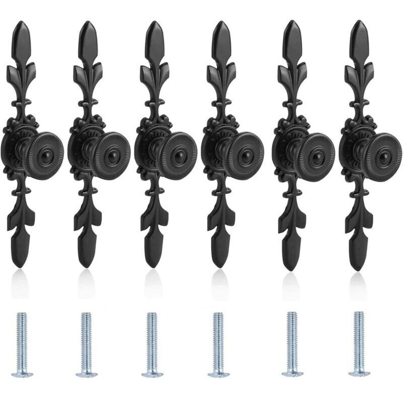 6 Pièces Boutons de Porte de Poignée de Style Vintage,Poignées de Placard Noir,Vintage Style Pull Poignée Bouton,avec Vis,pour