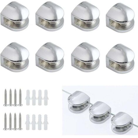 Ineasicer 8 Pièces Pince à Verre, Fixation Réglable Verre en Alliage de Zinc, Support pour Tablette Etagere Tablettes 5-8 mm D'épaisseur, Argent