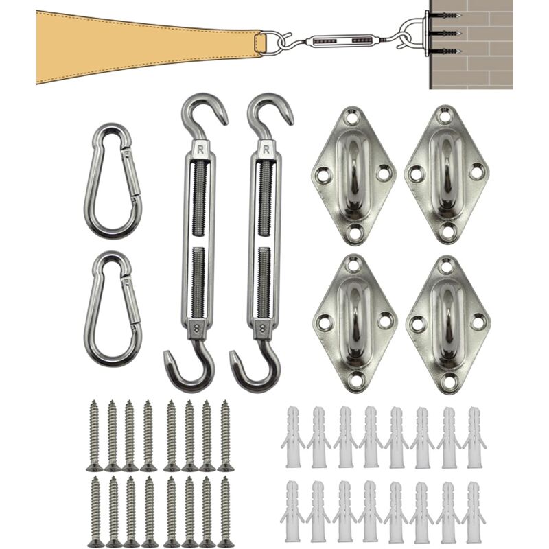 Ineasicer Accessoires pour voile d'ombrage M8, kit de fixation pour voile d'ombrage en acier inoxydable 304, charge lourde, crochet de plafond Kit de