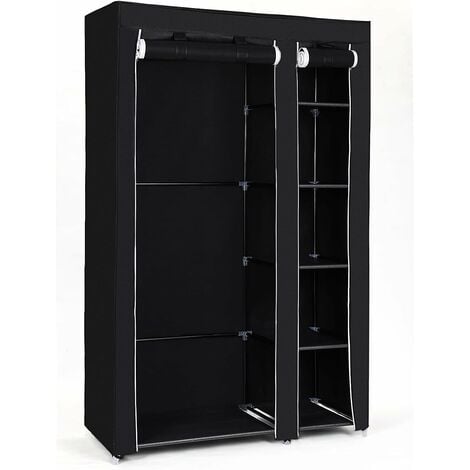 Ineasicer Armoire en tissu non-tissé, Placard pliable, Vestiaire, Rangement pour vêtements, avec tringle, étagères, housse en tissu, pour chambre, dressing, 106x44x170 cm, Noir