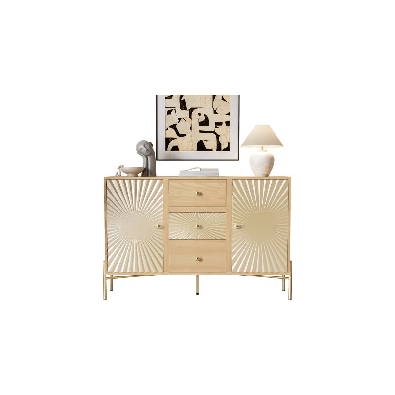 Ineasicer - Armoire haute,Sideboard, longueur 123.5 cm, armoire 2 portes avec 3 tiroirs et design unique de rayons de soleil