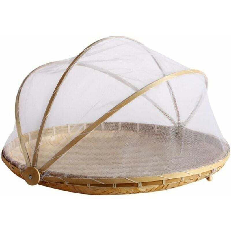 Ineasicer Cloche alimentaire en bambou tissé anti-moustique, Cloche alimentaire pliable, panier à fruits et légumes, pelle à poussière, M