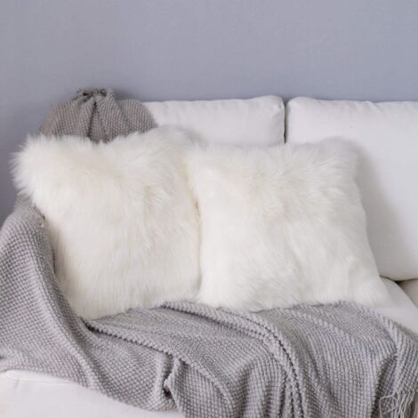 Ineasicer - Fundas de cojín de piel sintética de dos piezas, lujosas y decorativas, para sofá, dormitorio, cama, súper suaves, de estilo mongol (2 piezas, blanco, 45 x 45 cm)