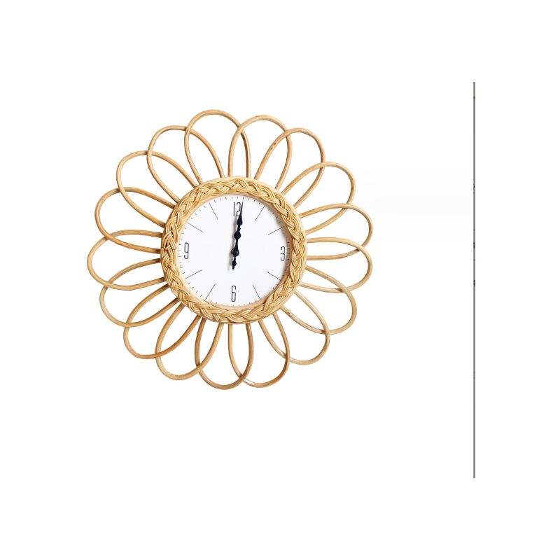 Grande horloge murale en rotin tressée à la main pour la maison,Horloge silencieuse Décoration naturelle murale,41cm - Ineasicer