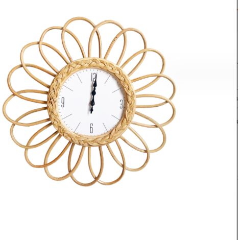 Ineasicer Grande horloge murale en rotin tressée à la main pour la maison,Horloge silencieuse Décoration naturelle murale,41cm