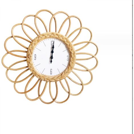 Ineasicer Grande horloge murale en rotin tressée à la main pour la maison,Horloge silencieuse Décoration naturelle murale,41cm