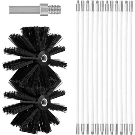 Ineasicer Kit de Réglable Brosse Nettoyage de Cheminée, Ensemble de Brosse de cheminée Comprenant 18 tiges Flexibles de 410 mm et 2 têtes de Brosse pour poêle à Bois, Outil Nettoyage pour Cheminées
