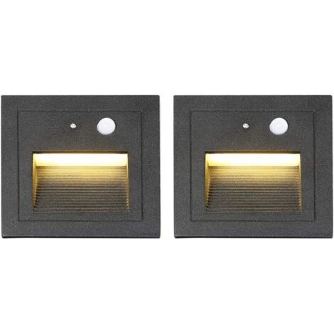 Ineasicer Lot de 2 LED Spot Mural Encastré 3W Applique Murale Escalier Lumière Lampe Détecteur de Mouvement Sol Encastré Lumière 2800K Blanc Chaud-Blanc