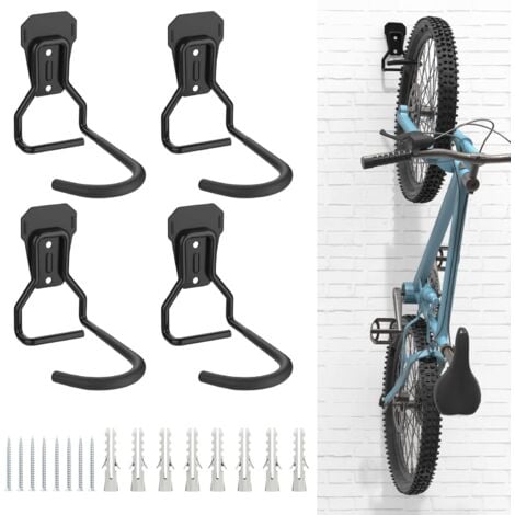Ineasicer Lot de 4 Crochets Vélo, Supports de Cintre de Vélo en Fer, Support Mural de Rangement pour Vélos Robuste en Forme de L, Support Vertical de Vélo Pratique pour Maison Garage, Noir