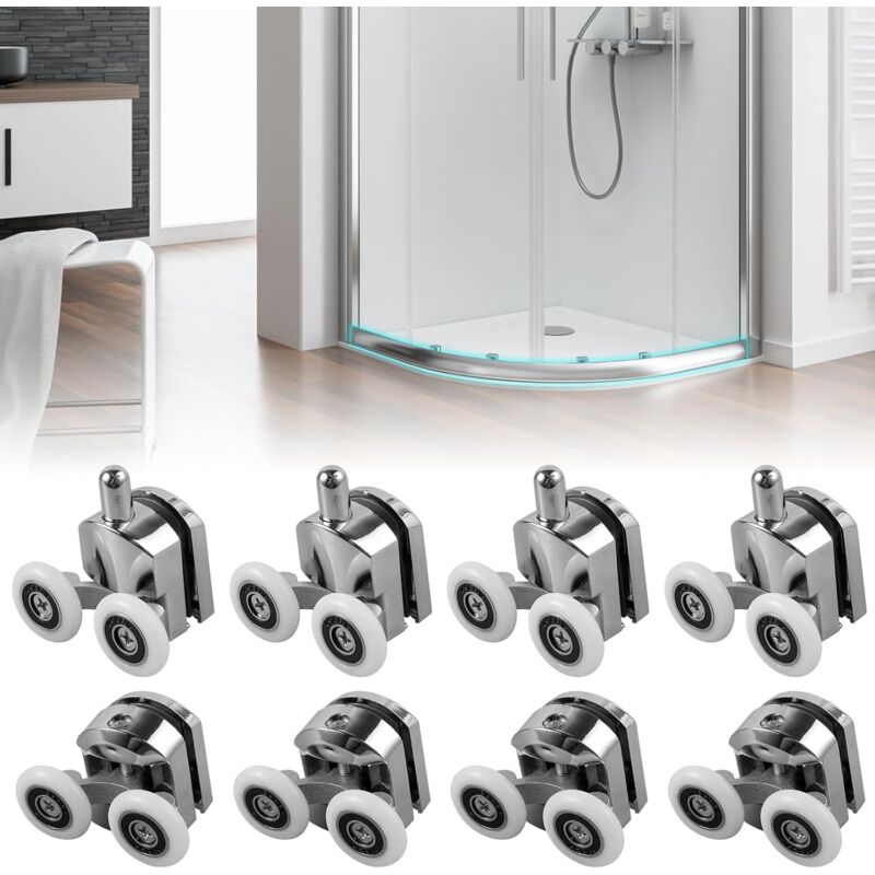 Ineasicer - Lot de 8 Rouleau de Porte de Douche, 23 mm Roulettes Doubles pour Porte de Douche, pour le Bricolage en Verre de 4 à 6 mm, Roulette Porte