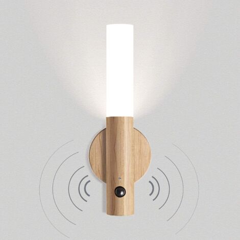 Ineasicer Luminaire LED Applique Murale en Bois Lampe Murale Détecteur de Mouvement USB Rechargeable Stailles Sans Fil Lampe de Nuit Magnétique Eclairage Blanc Chaud
