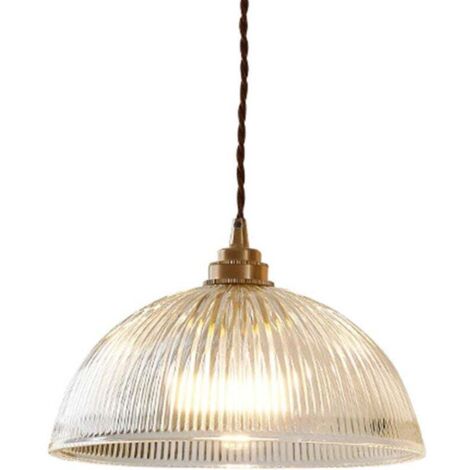 Ineasicer Luminaire Suspension Dôme en Verre Transparent Vintage Industrielle avec Base E27 en Laiton Cuivre Lustre Loft Lampe suspendue au plafond (30cm)