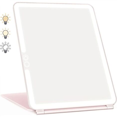 Ineasicer Miroir Maquillage, Miroir Maquillage Lumineux avec 72 Lumières LED, 2000mAh USB Rechargeable Miroir LED, Écran Tactile Miroir de Voyage (Rose)