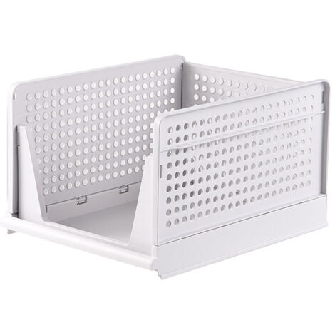 Ineasicer – Organisateur tiroir empilable lot de 4 – Rangement vêtements, couettes, t-shirts – Dimensions 72 x 43 x 33 cm – Plastique durable blanc