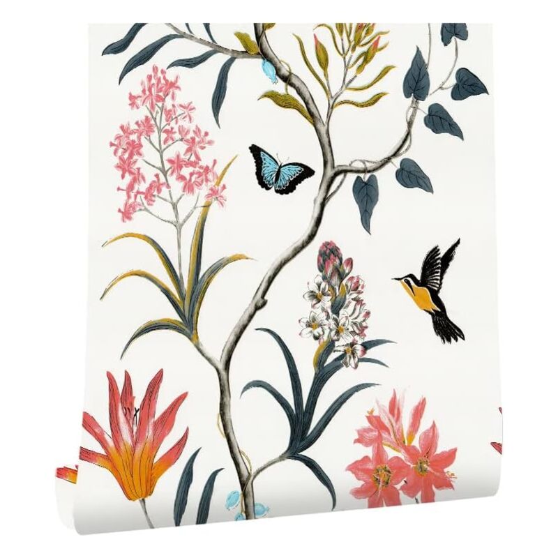 Papier Peint Auto-adhésif Papier Adhésif pour Meubles Fleur de Fleurs et Feuilles Colorées Poster Tableaux Muraux Adhésif Autocollant pour Meubles